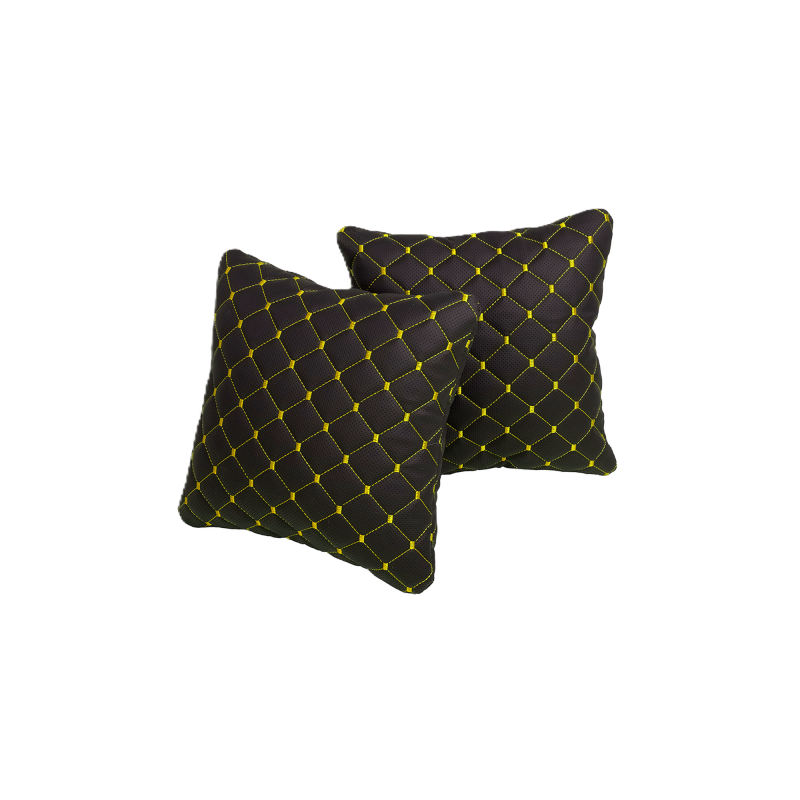 Подушка під спину 30×30 см (екошкіра) – Чорна з жовтим
